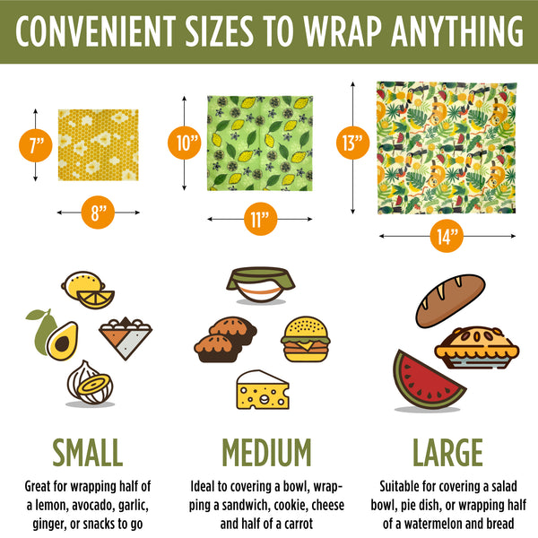 Beeswax Wraps (Tropical Animals, Avocado, Honeycomb) - 7 Pack