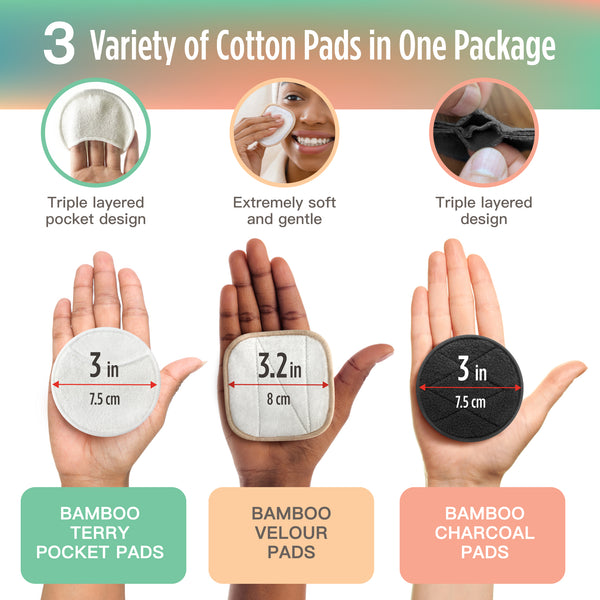 Reusable Cotton Rounds (18 pack) + Rattan Storage Basket